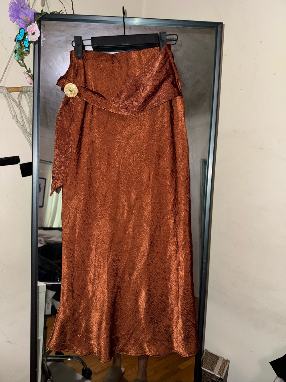 Zara Copper Wrap-Style Midi Skirt